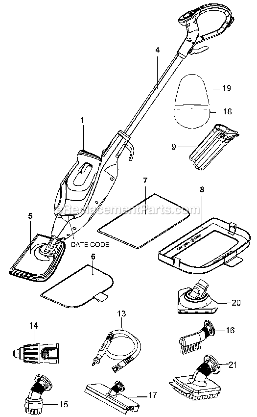 Black and Decker BDH1850SM (Type 1) Steam Mop Hand Held Power Tool Page A Diagram